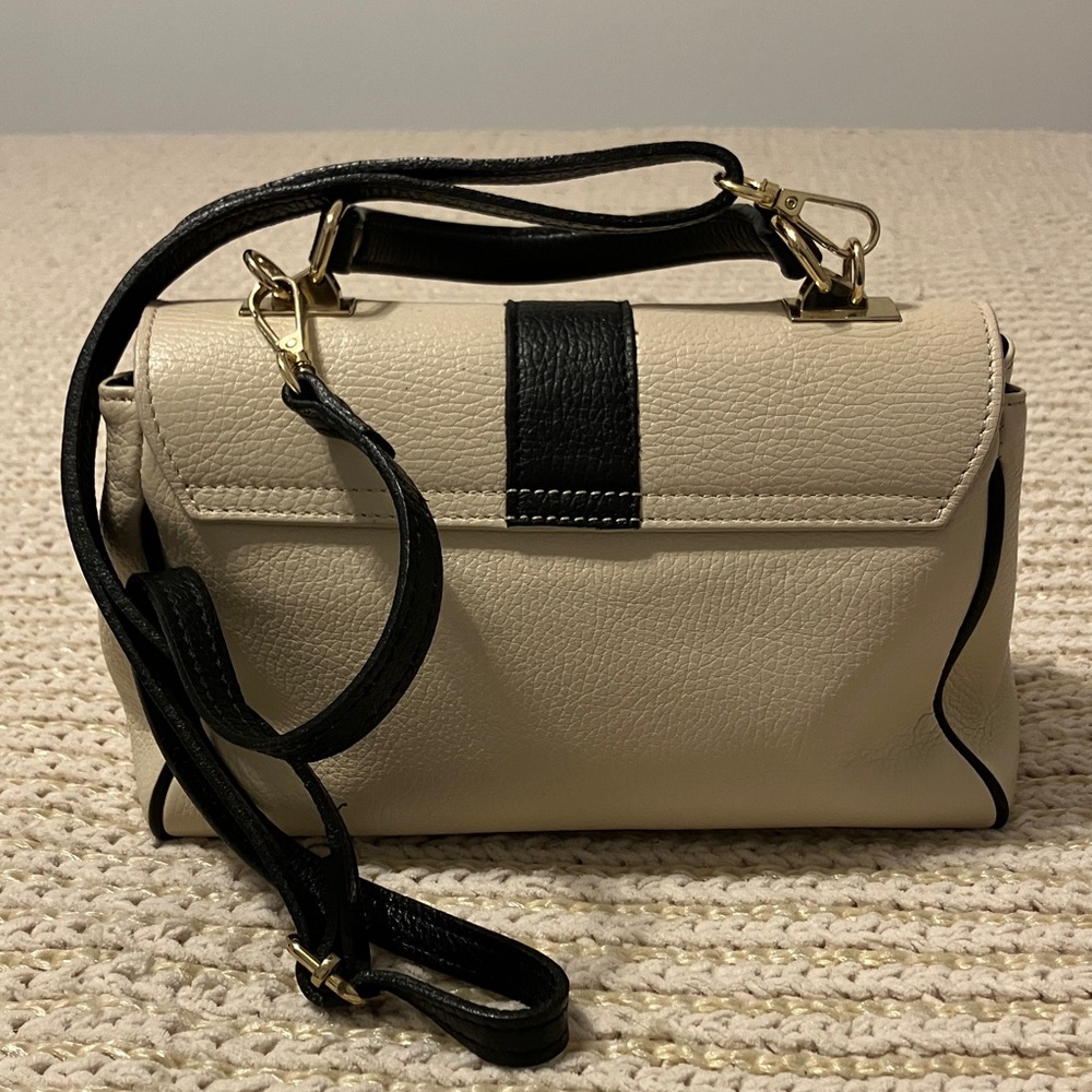 Borse in Pelle Italian Chic Cream and Black Leather Satchel - Picture 4 of 6